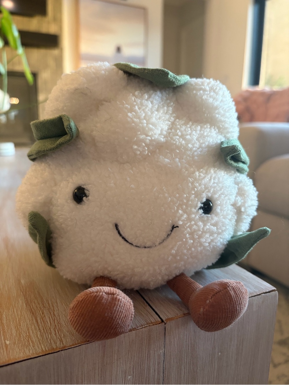 Jellycat Cauliflower Plush with Green Body and Brown Feet